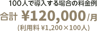 100人で導入する場合の料金例 合計￥120,000 / 月（利用料 ¥1,200×100人）