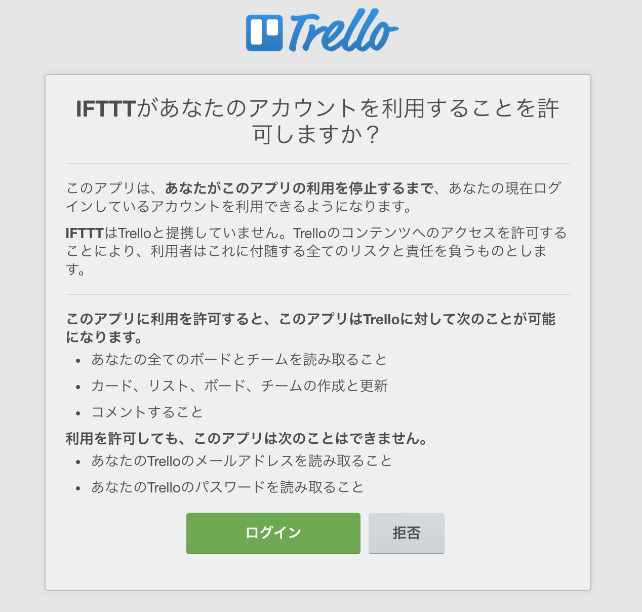TrelloのIFTTTの設定画像